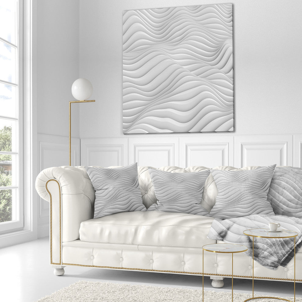 Fractal Rippled White 3D Waves Contemporary Throw Pillow, 16"x16"
