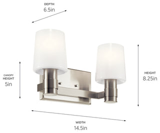 Adani 14.5" 2 Light Vanity With Opal Glass, Brushed Nickel