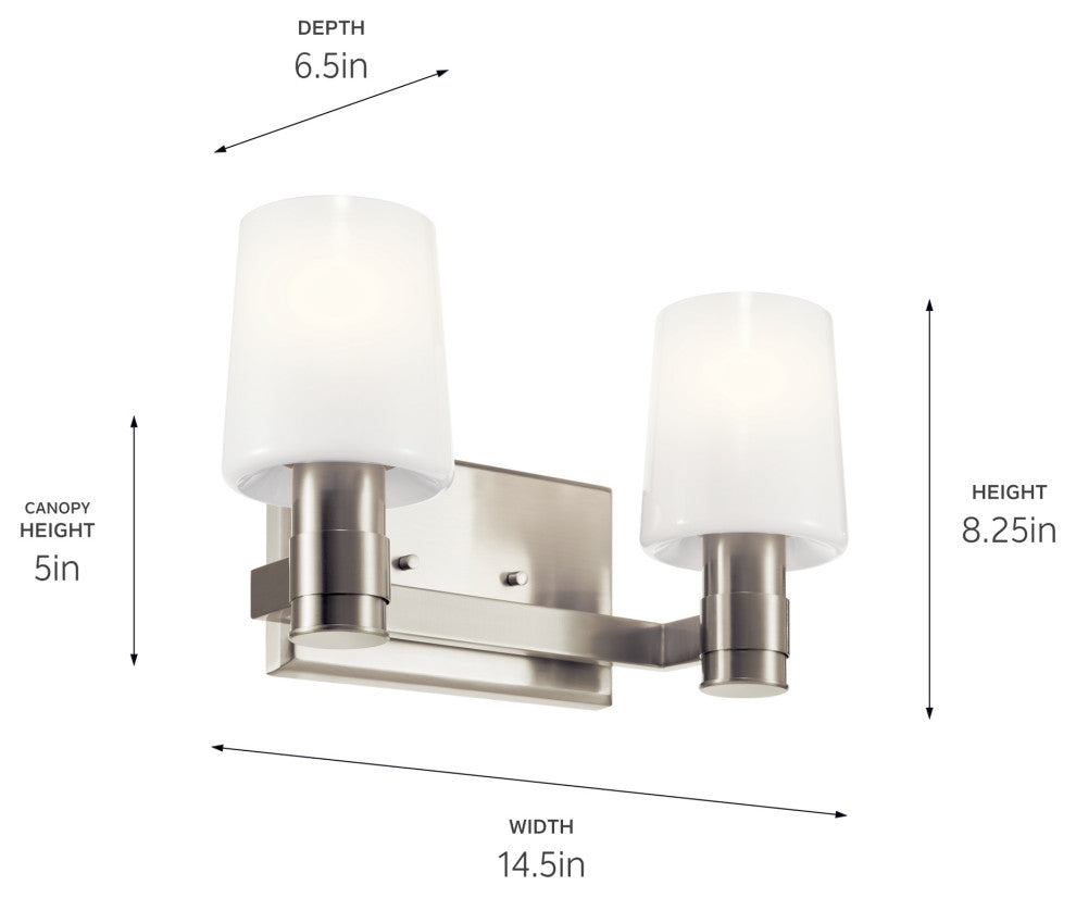 Adani 14.5" 2 Light Vanity With Opal Glass, Brushed Nickel