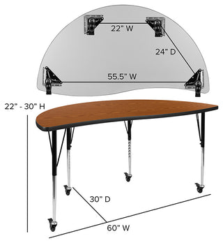 3 Mobile Piece 86" Oval Wave Activity Table Set - Standard Height Adj Legs, Oak