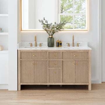 Cerrito Bathroom Vanity, Natural Oak, 60" Double, Without Mirror