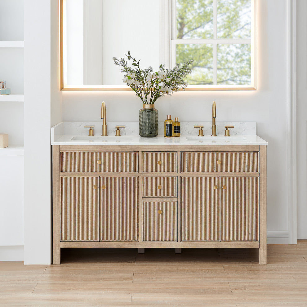 Cerrito Bathroom Vanity, Natural Oak, 60" Double, without Mirror