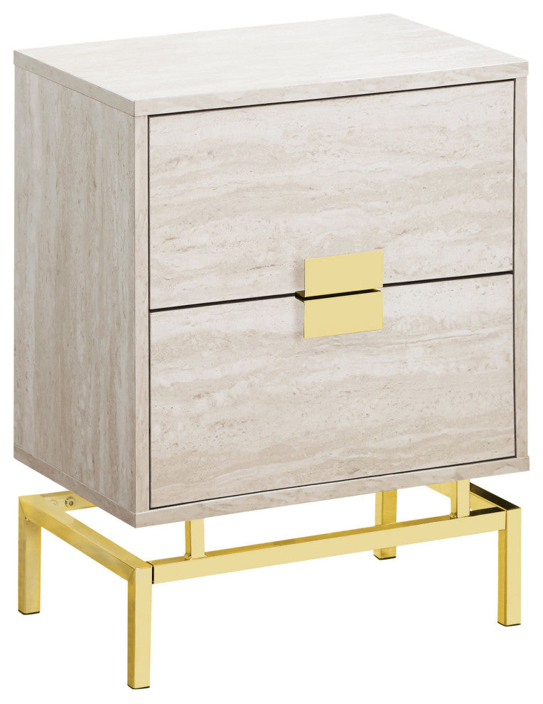 24" Gold And Beige End Table With 2-Drawers