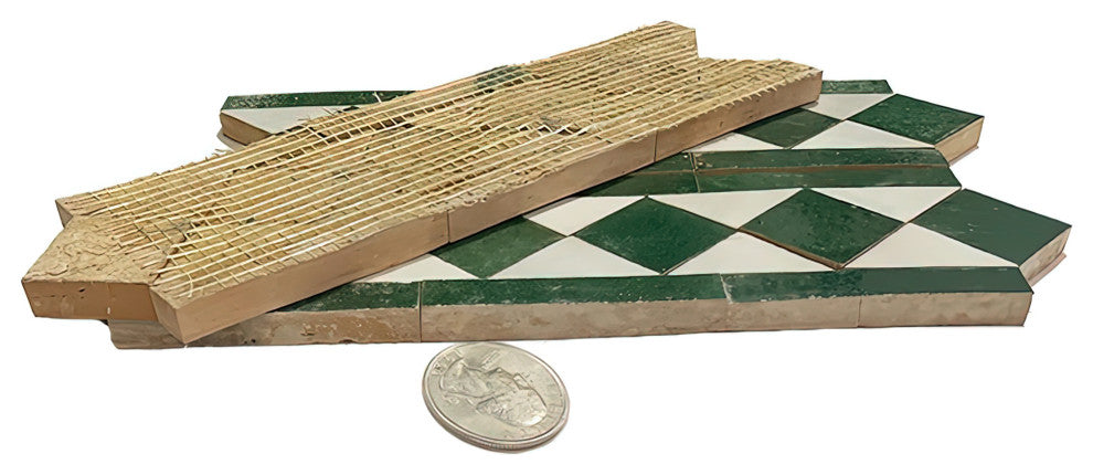 Contemporary Zellige Border, 12"x3 3/4"x1/2", Green/White Piece