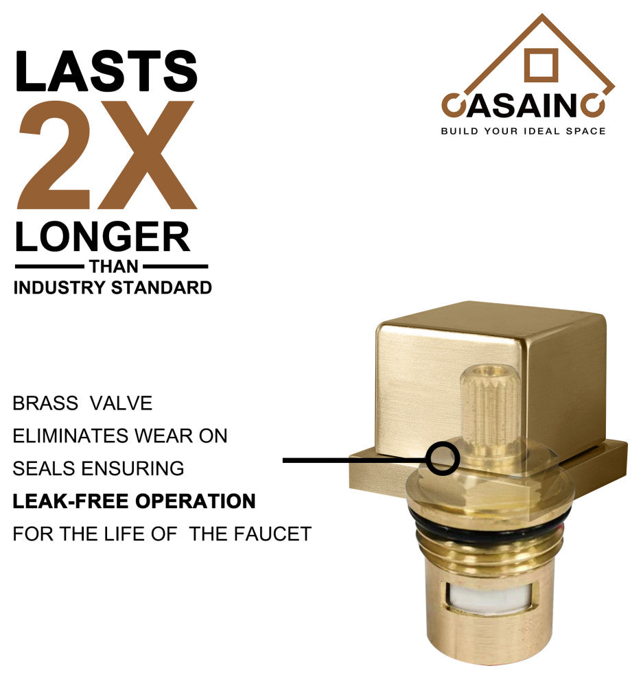 CASAINC Roman Tub 3 Hole Bathtub Sink Faucet Set Waterfall Spout, Brushed Gold