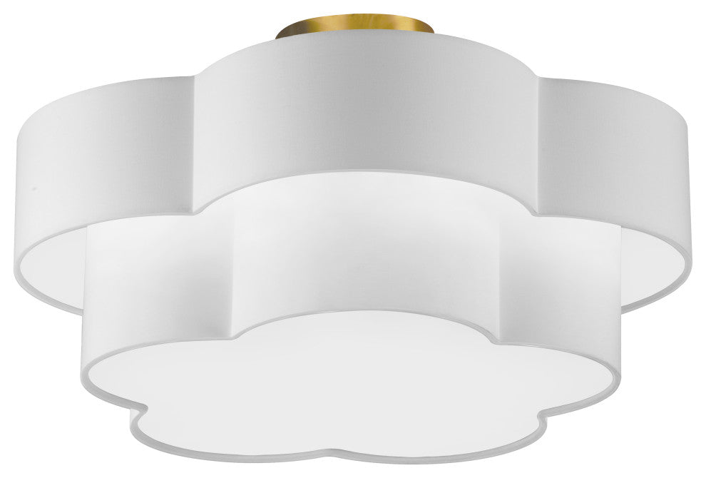 White Contemporary Flush Mount With Aged Brass Metal