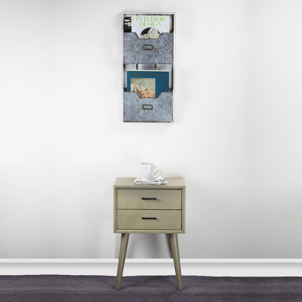 Galvanized Metal Wall Organizer 2 Pocket File Magazine Rack