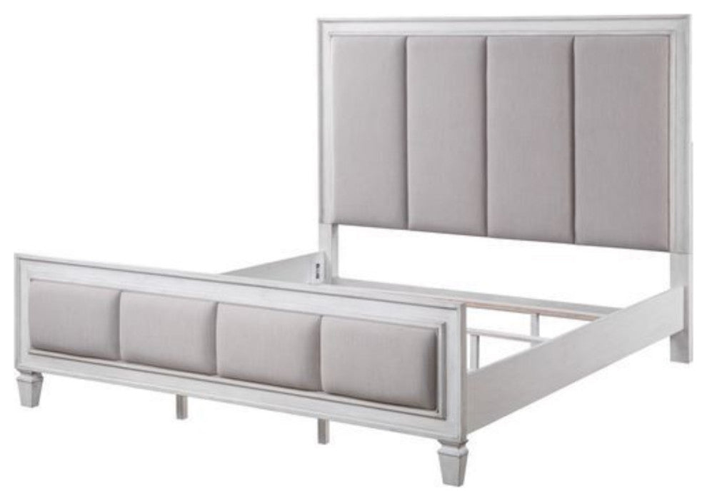 Acme Katia Queen Bed, Gray Linen & White Finish