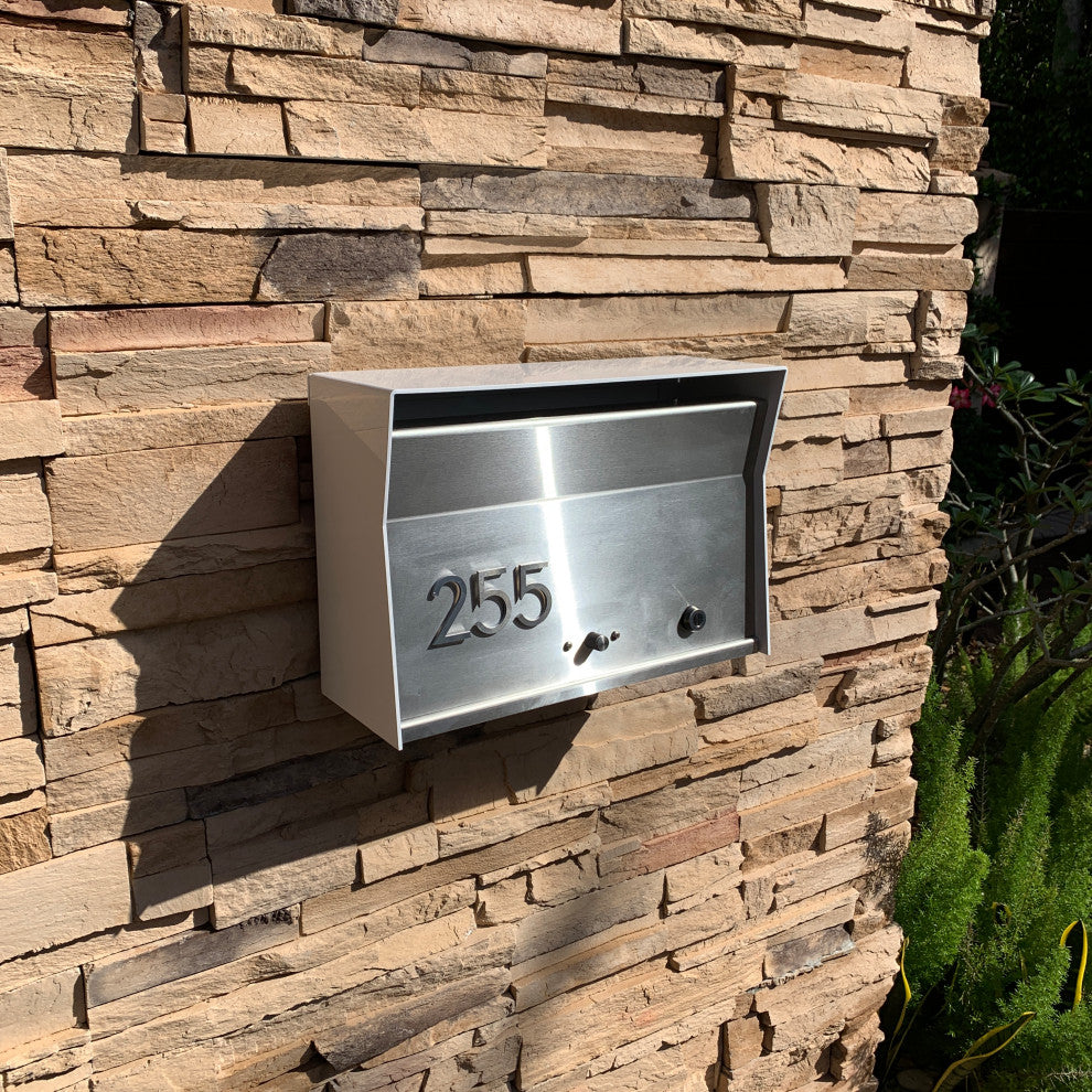RetroBox Locking Modern Wall Mounted Mailbox, in Black & Gray