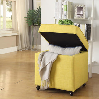 Lionel Linen Hidden Storage Castered Legs Ottoman Cube, Yellow