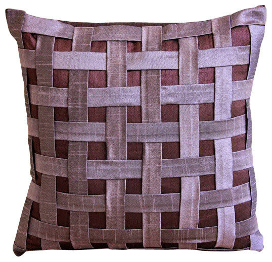 Purple Textured Basket Weave 24"x24" Silk Shams, Purple N Plum Basket Weave