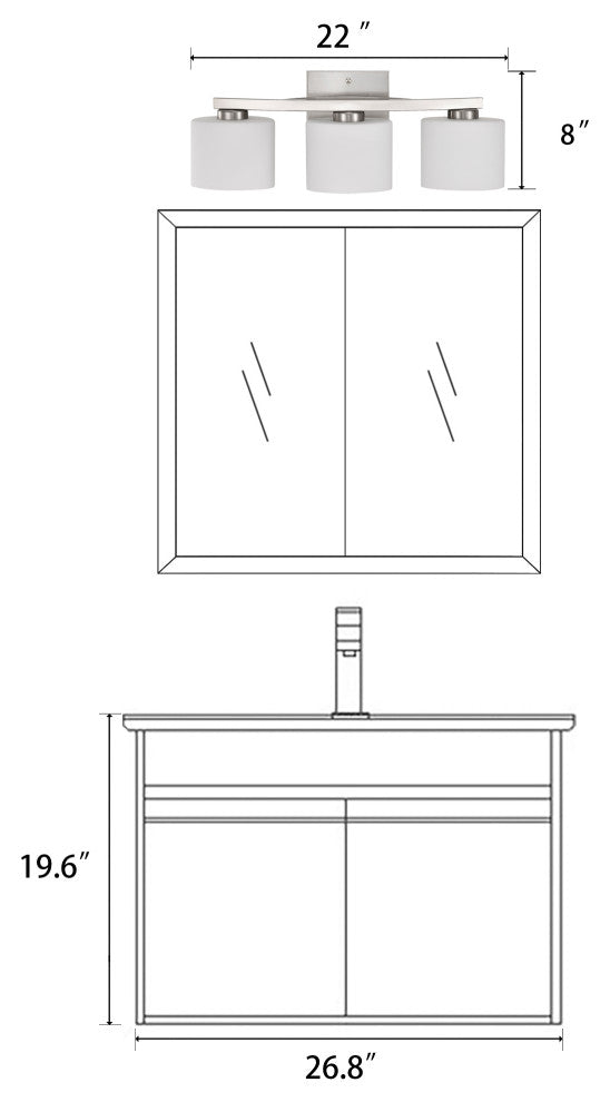 22 in. 3-Light Brushed Nickel Vanity Light With Oval-shaped White Glass Shades