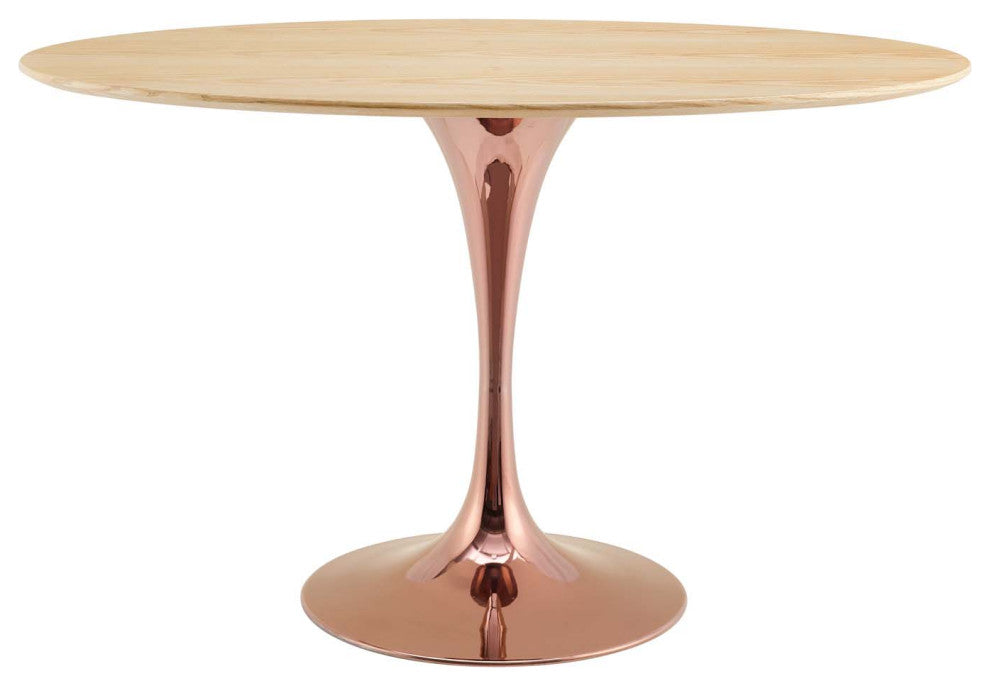 Dining Table, Oval, Wood, Rose Gold Brown Natural, Modern, Bistro Restaurant