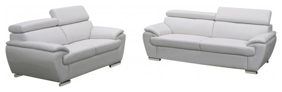 2-Piece Indoor White Genuine Leather Five Person Seating Set