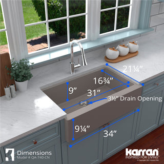 Karran Farmhouse/Apron-Front Quartz 34" Single Bowl Sink Kit, Concrete