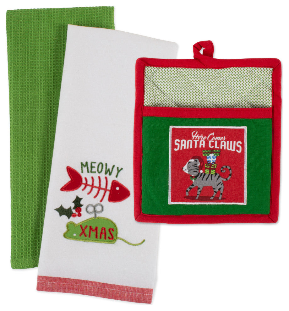 xmas Kitty Embellished Kitchen, Set Of 3