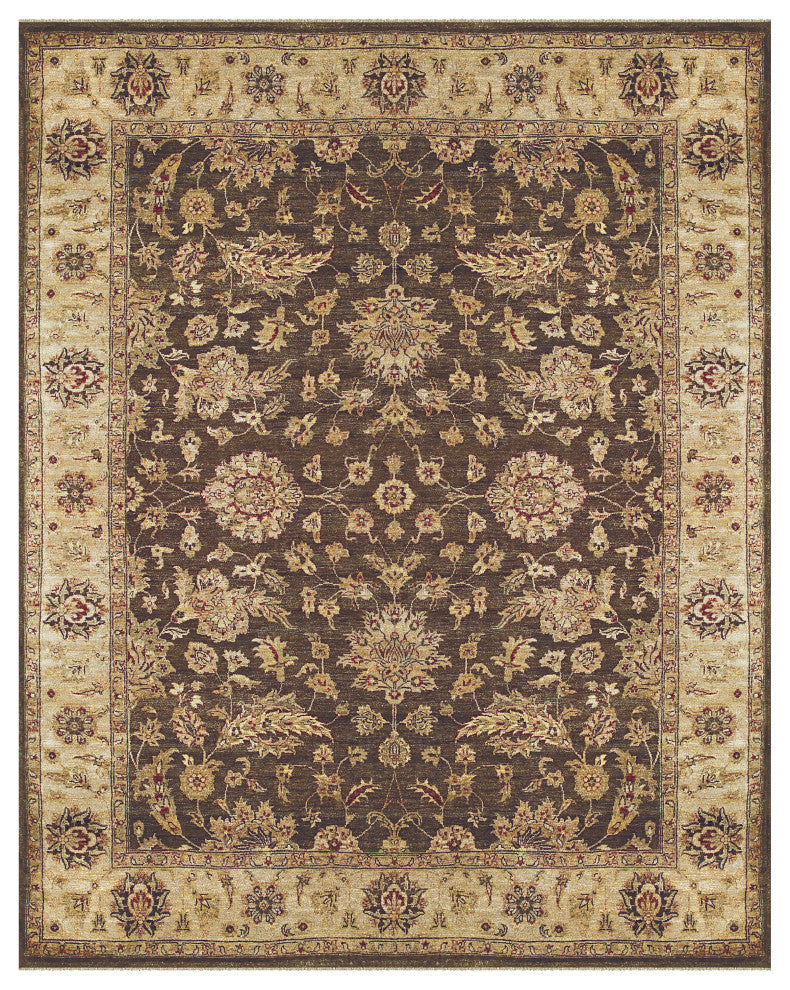 Weave & Wander Haverly Luxury Hand Knot Wool Rug, Brown/Gold, 5'6"x8'6"