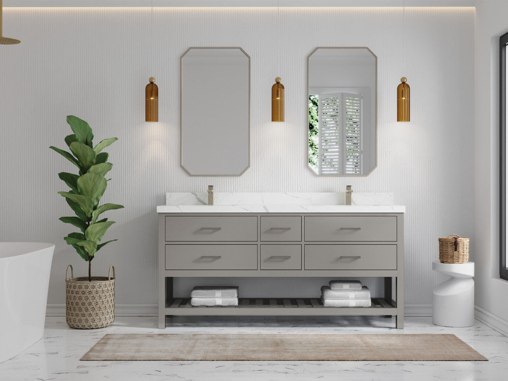 Parker 72 Double Sink Bath Vanity in Elephant Skin Gray  2" Calacatta Laza