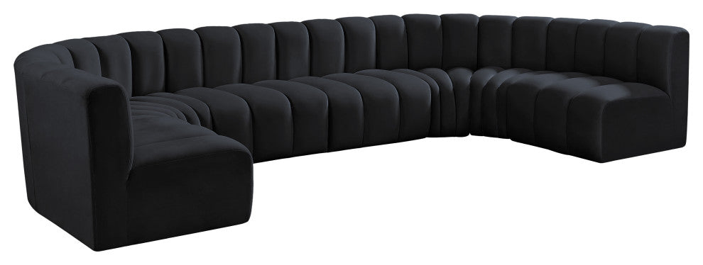Arc Velvet Upholstered 8-Pc. U-Shaped Modular Sectional, Black