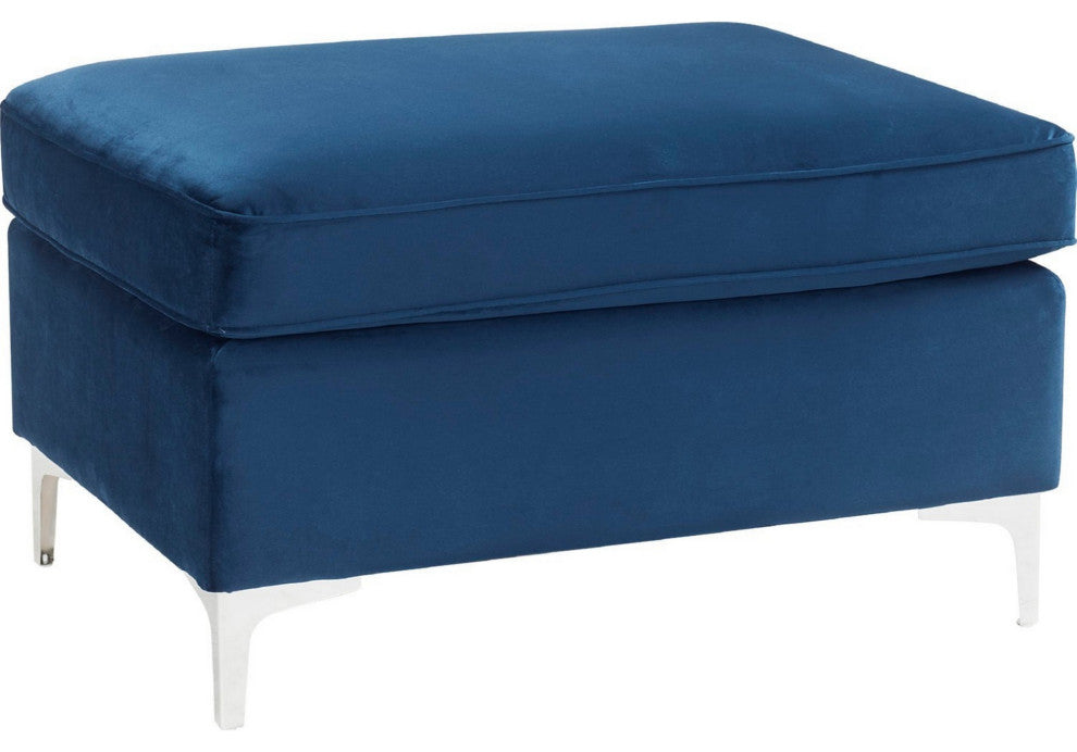 Benzara BM250317 Ottoman With Removable Cushion Seat and Sleek Legs, Blue