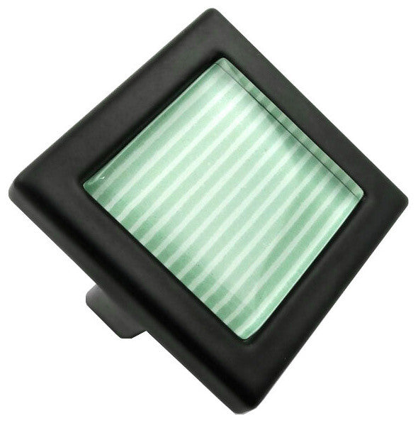 Green Stripes Crystal Glass Black Metal Square Manor Knob