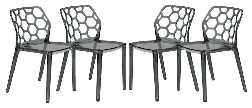 Leisuremod Dynamic HoneyComb Design Dining Chair, Set of 4, Transparent Black