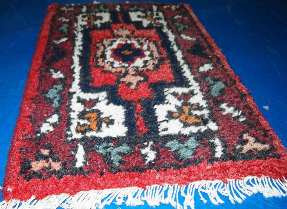 Handmade vintage Persian Hamadan rug 1.3' x 1.9' (41cm x 59cm) 1970s