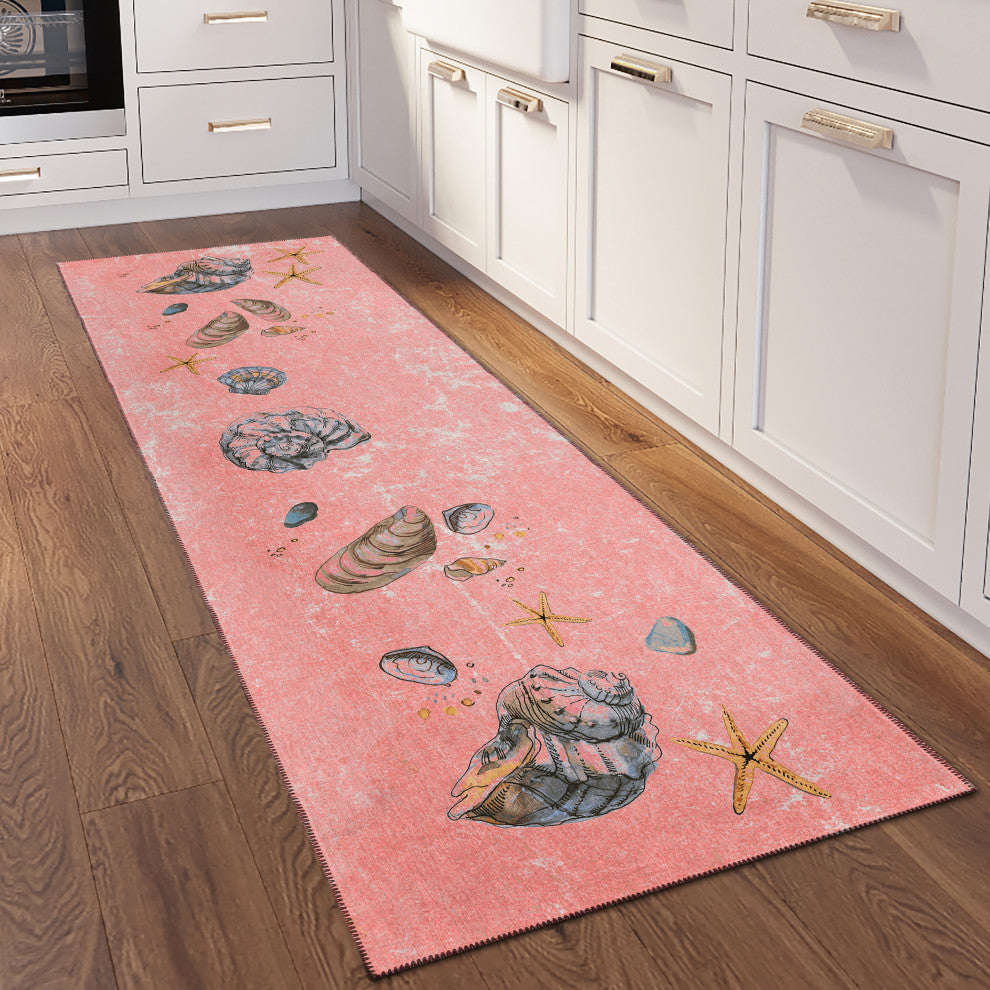Indoor/Outdoor Seabreeze SZ9 Salmon Machine Washable 2'3" x 7'6" Runner Rug