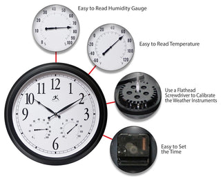 24 inch Black Wall Clock; The Classic by Infinity Instruments, Outdoor