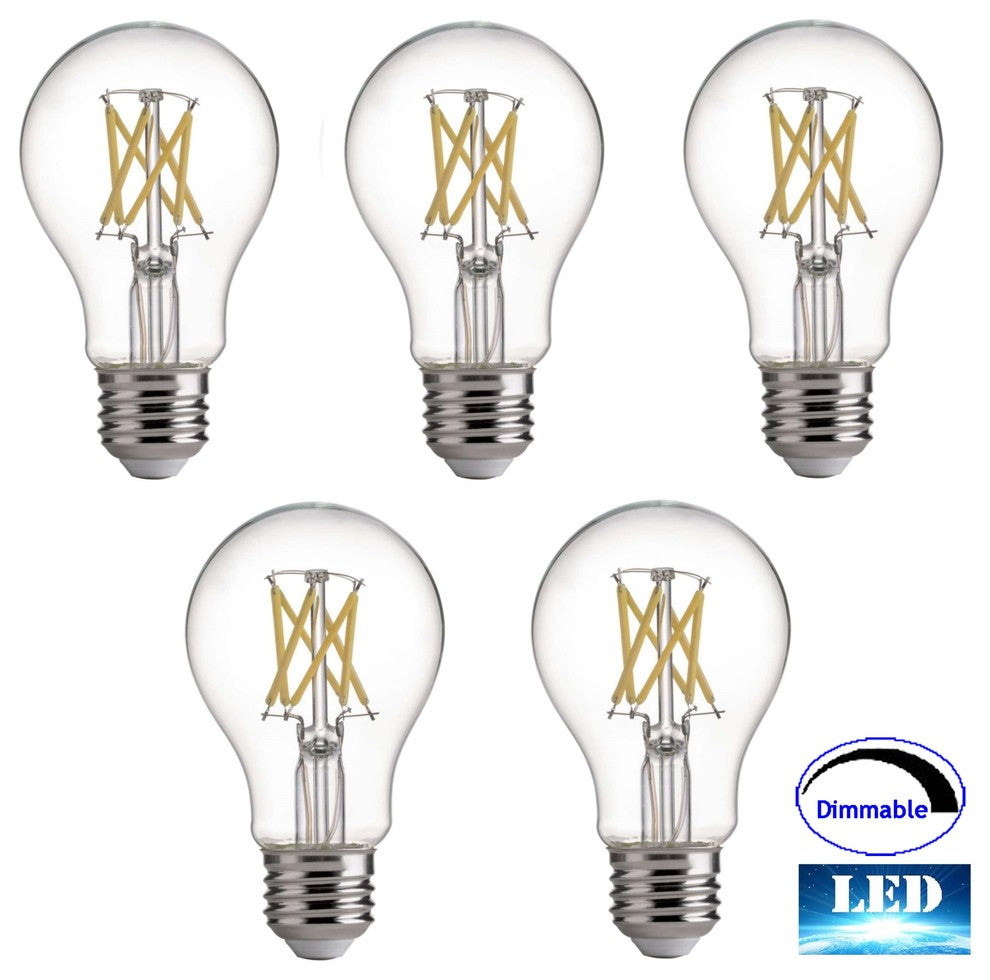 8W Dimmable LED Full Spectrum Light Bulb, 75W Equivalent, Clear, Set of 5