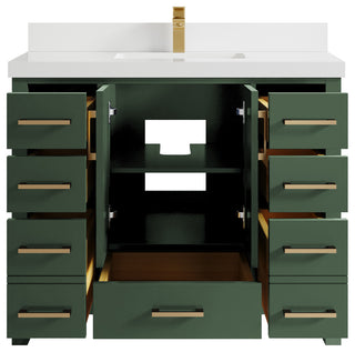 Willow Collections Malibu Vanity, Green, White Quartz, 42"