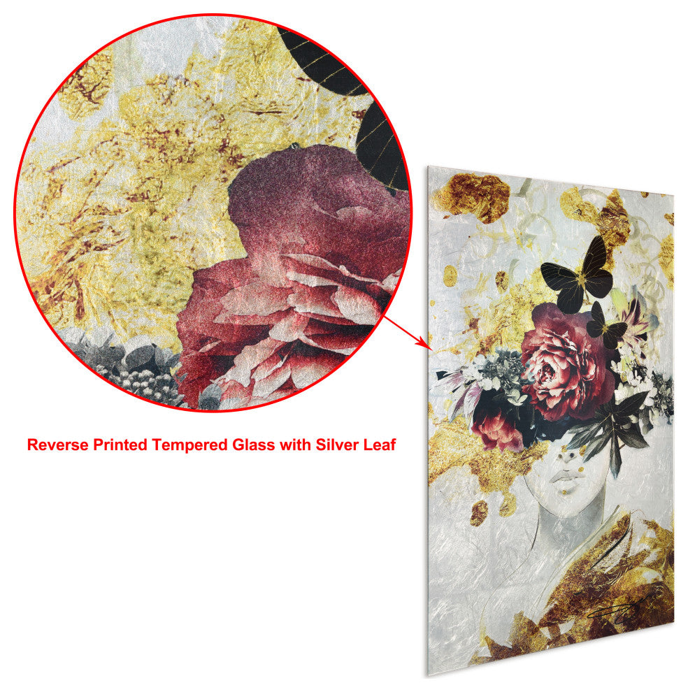 "Gold Elegance" Reverse Printed Tempered Glass With Silver Leaf