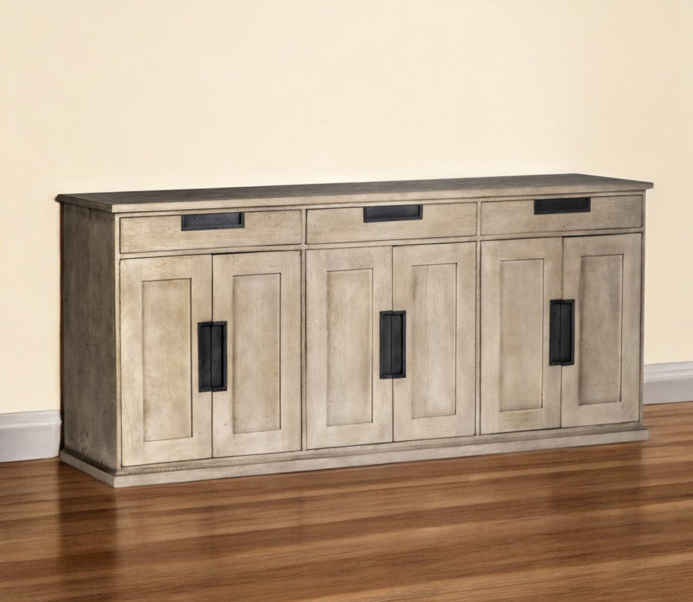 82" Brown Solid Wood 3-Drawer Sideboard With 6-Doors