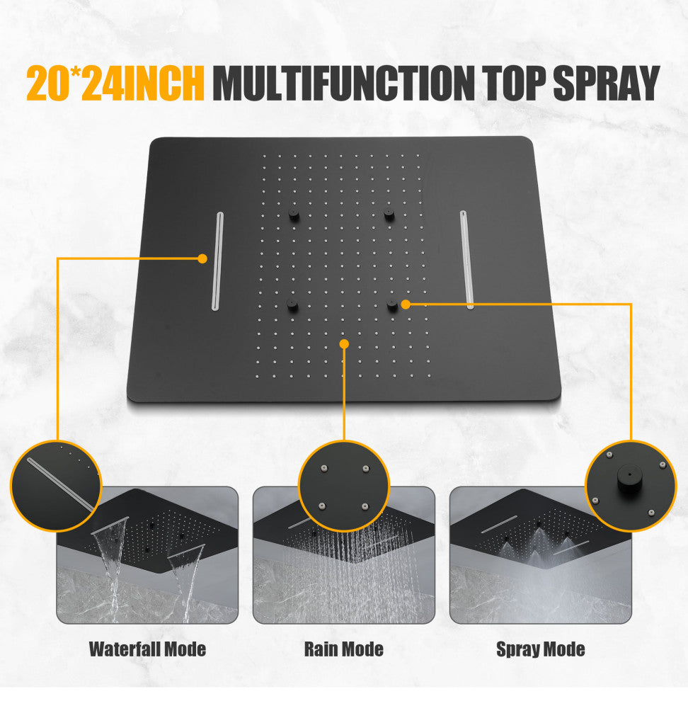 Multifunctional concealed large overhead spray luxury shower, Matte Black