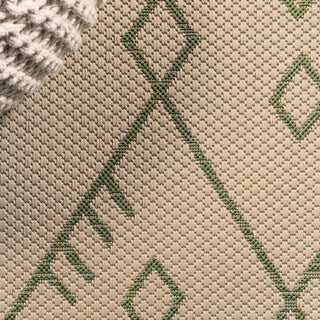 Boho Moroccan Indoor/Outdoor Area Rug, Beige/Green, 2'x10'
