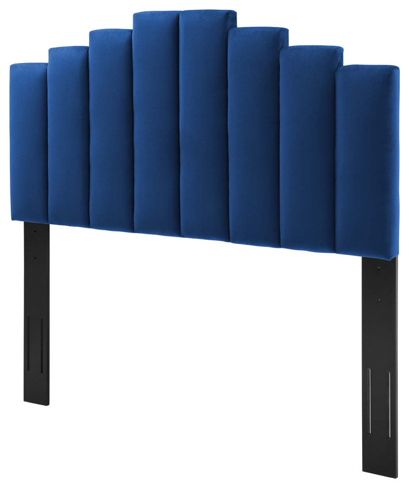 Platform Bed Frame, Full Size, Velvet, Blue Navy, Modern Contemporary, Bedroom