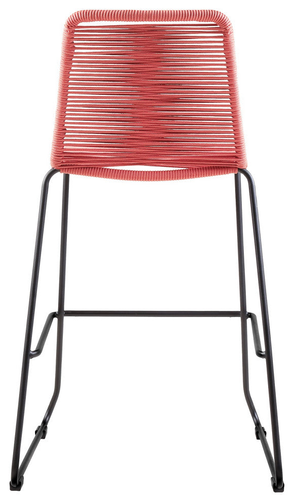 Shasta 26" Outdoor Metal and Brick Red Rope Stackable Counter Stool, Set of 2