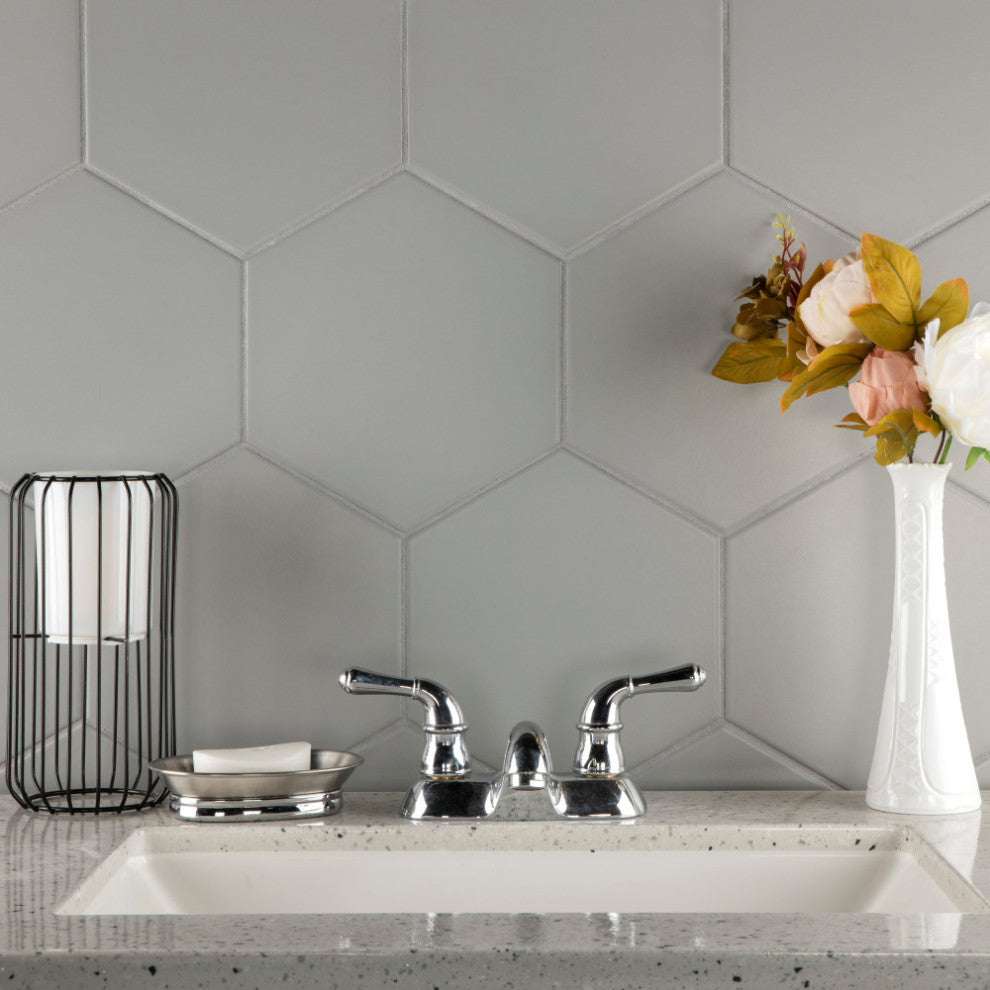 Textile Hex Porcelain Floor and Wall Tile, Silver