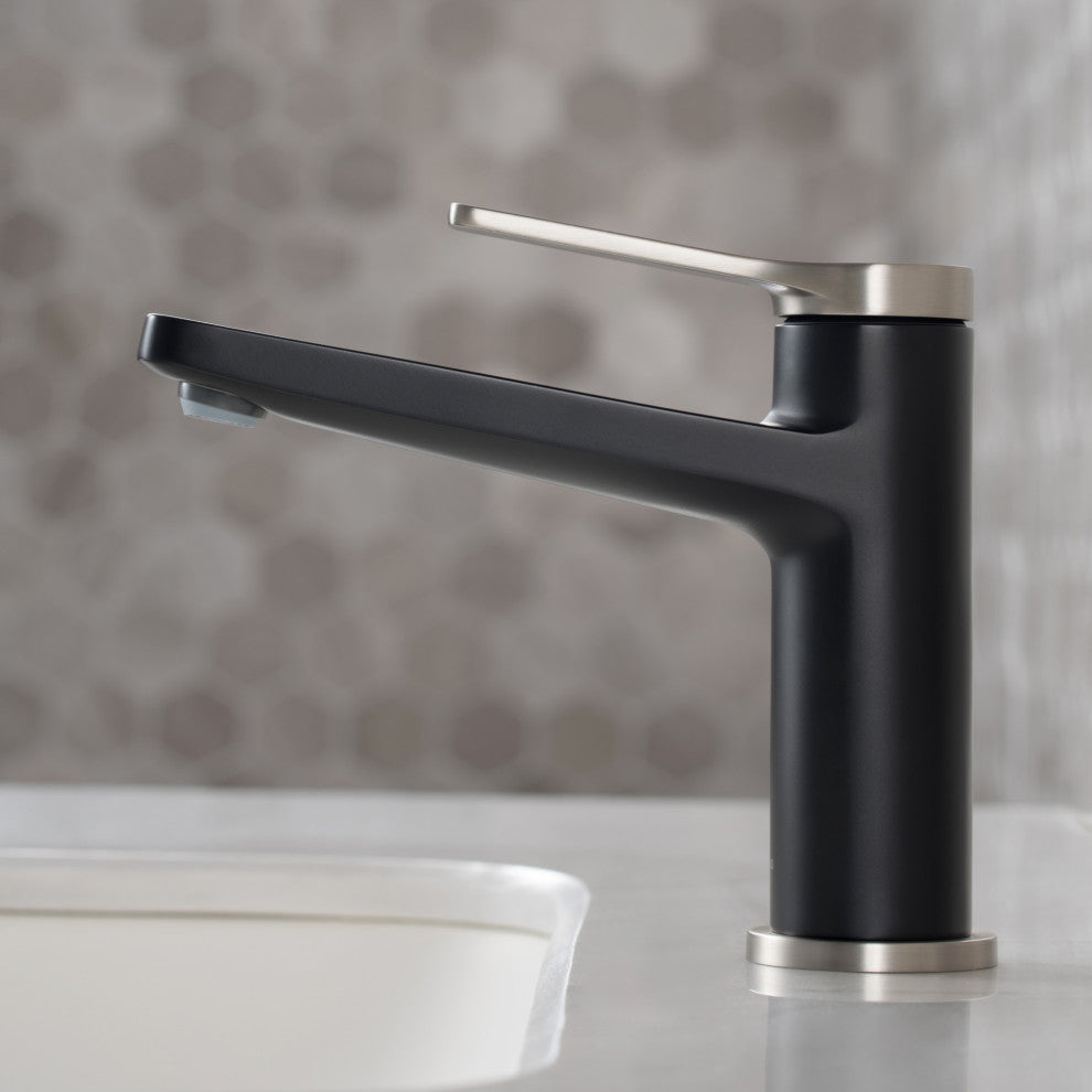Indy Single Handle 1-Hole Bathroom Basin Faucet SFSMB, Drain Overflow SN