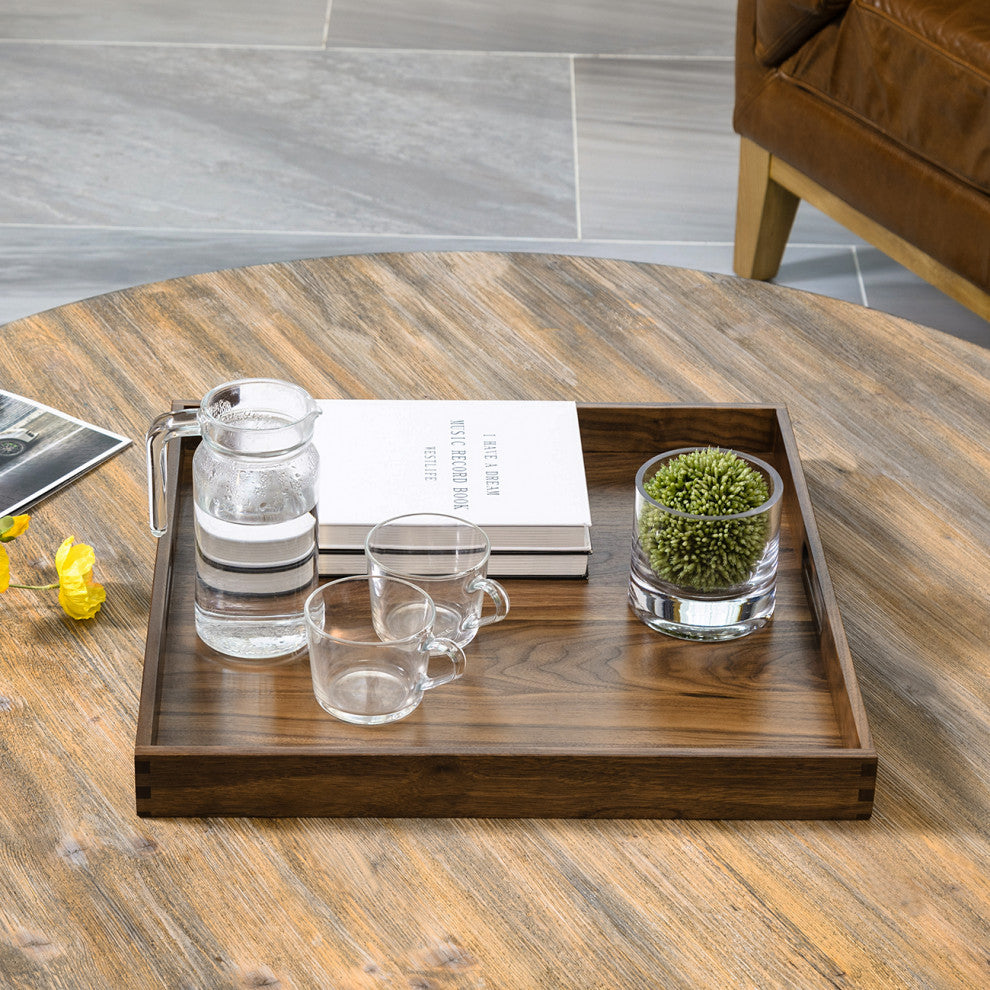 Square Black Walnut Solid Wood Tray Ottoman Tray, 19inch