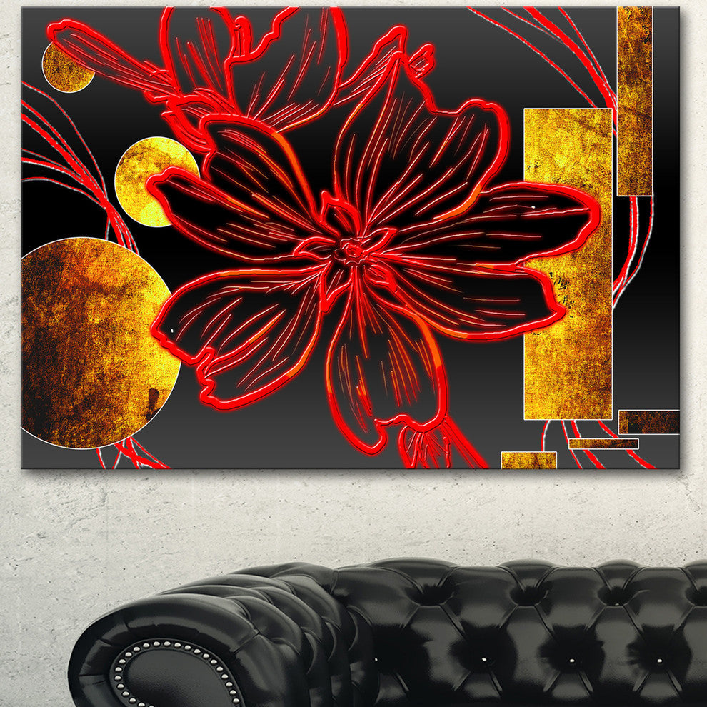 Abstract Red Flower Painting, Large Floral Canvas Art Print, 40"x30"