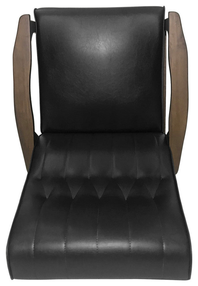Katharine Mid Century Modern Upholstered Accent Chair, Matte Black and Walnut