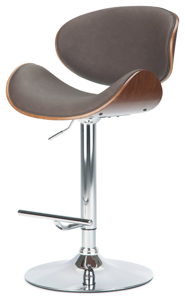 Marana Bentwood Adjustable Swivel Bar Stool, Distressed Brown Faux Leather