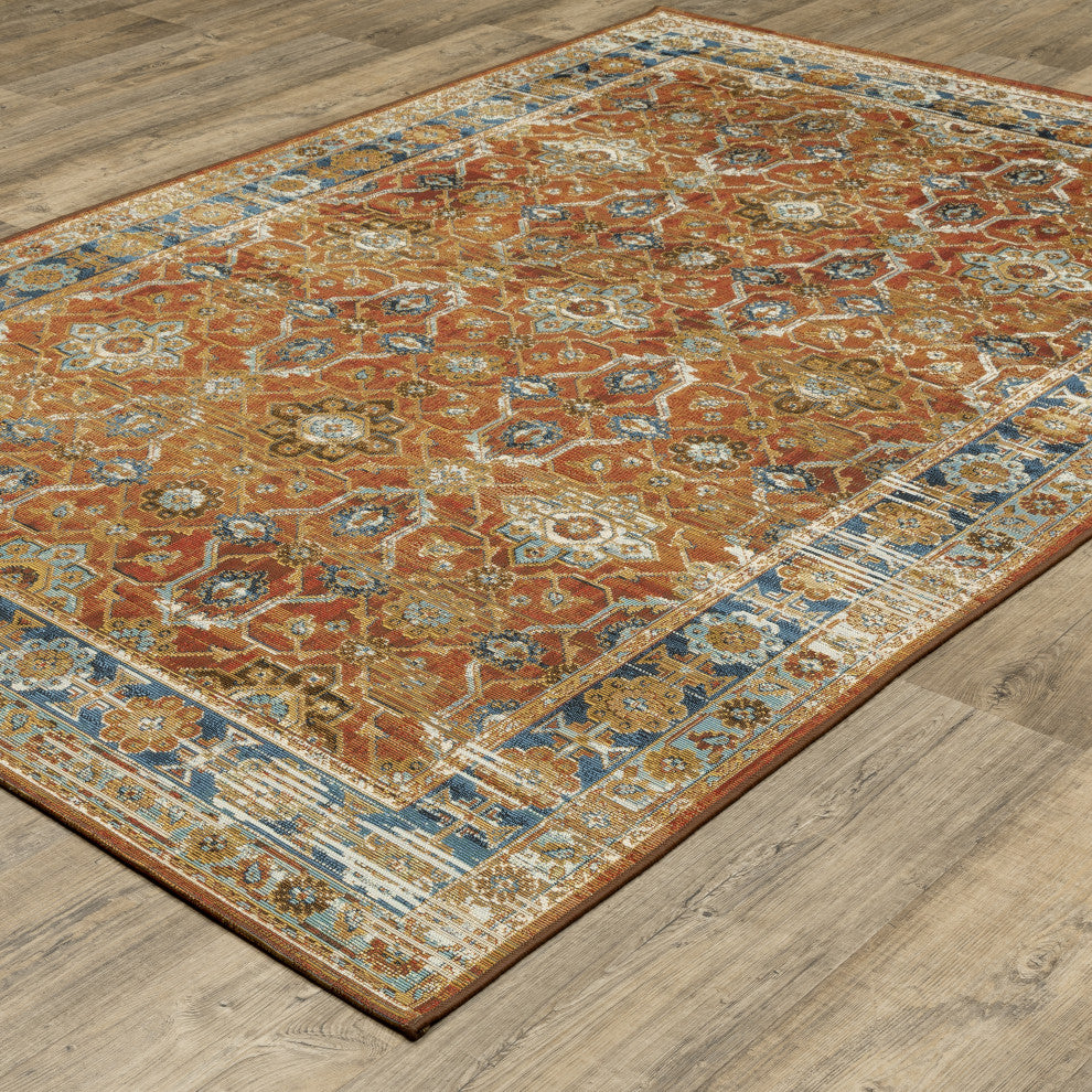 Nicholas Distressed Traditional Rust/ Blue Area Rug, 2' x 3'3"
