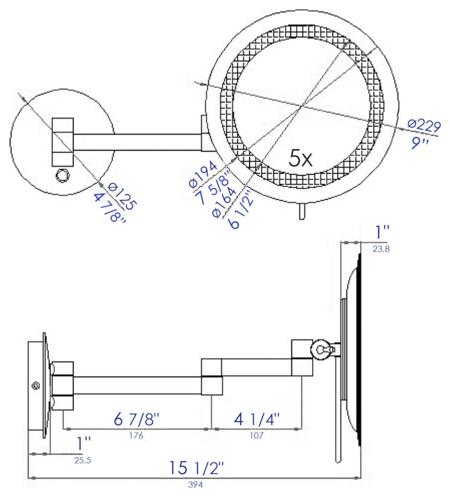 ALFI brand ABM9WLED-BN Brushed Nickel Wall Mount Round 9" Mirror with Light