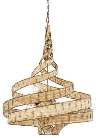 Flow 6-Lt Twist Pendant - Baguette/Natural Rattan