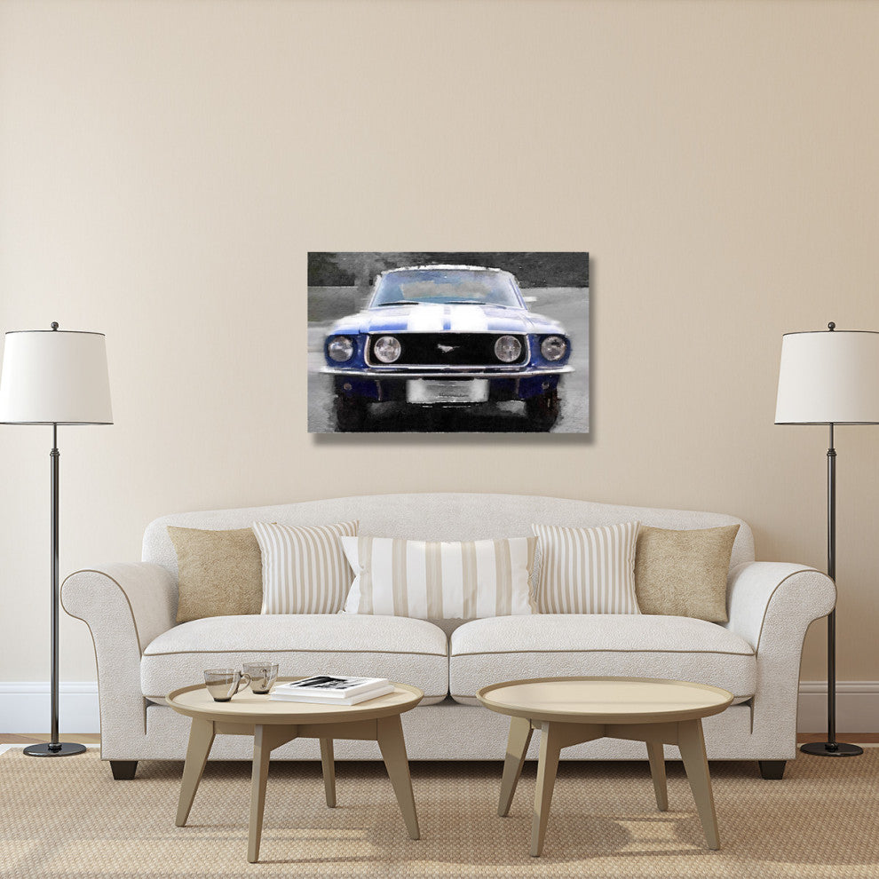 "1968 Ford mustang Front End Watercolor" Fine Art Print