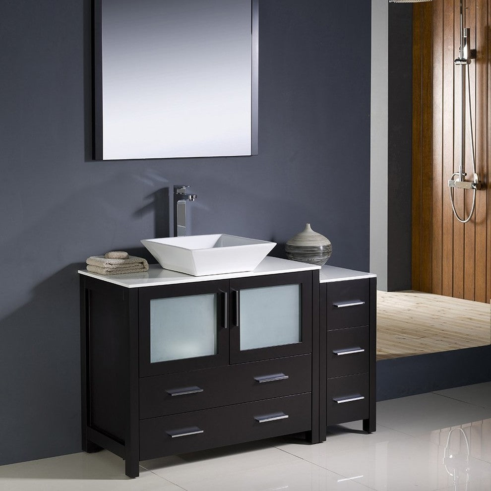Torino 48" Espresso Modern Bathroom Vanity With Side Cabinet, FFT3072BN