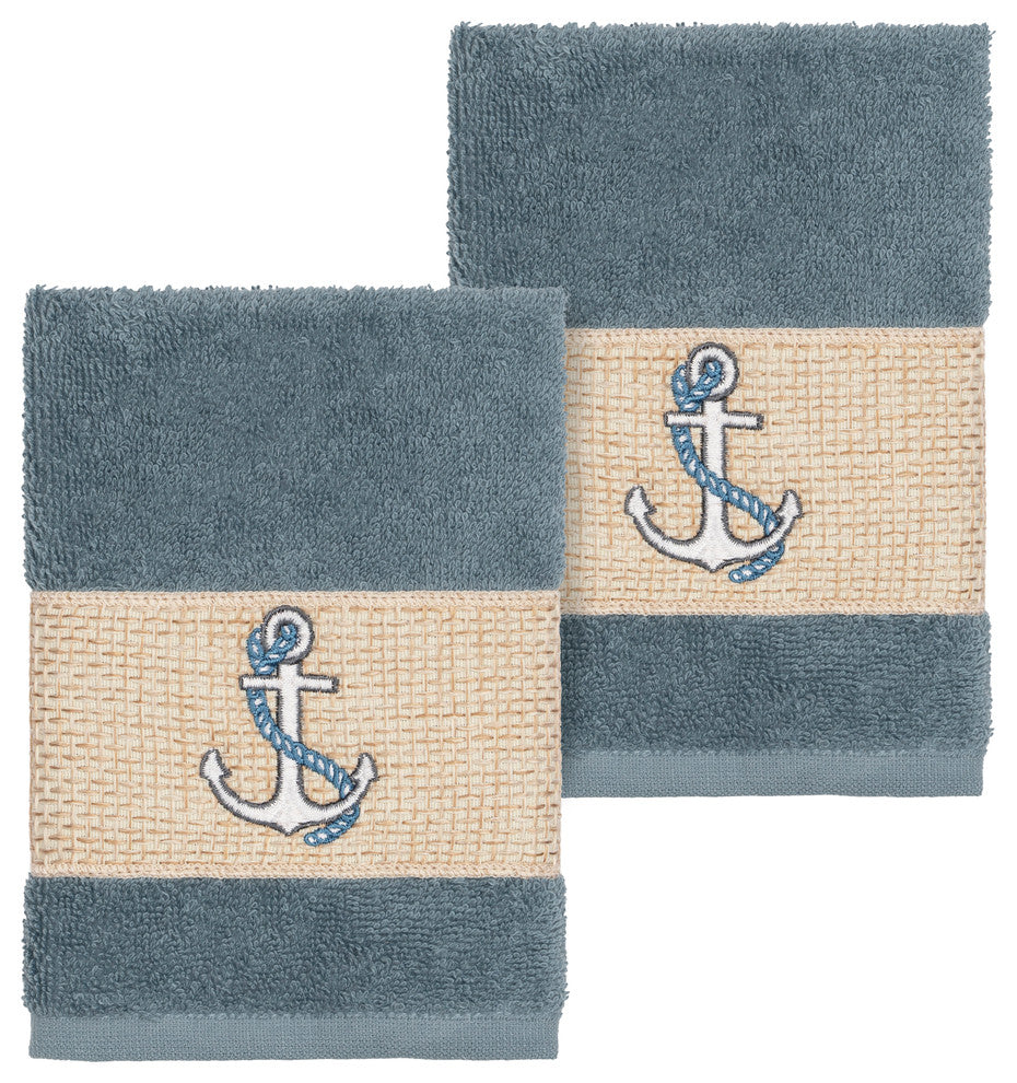 Linum Home Textiles Easton Embellished, Teal, Washcloth, 2-Piece Set