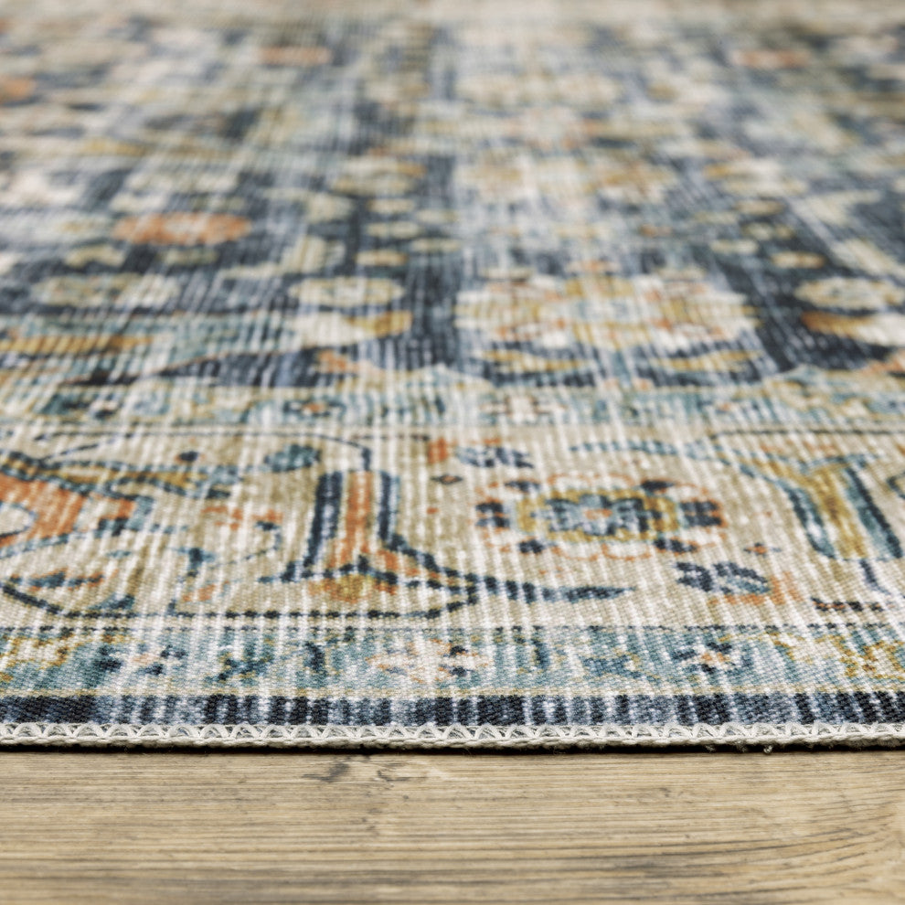 Celestia Machine Washable Vintage Indoor Area Rug, Navy, 2'x3'